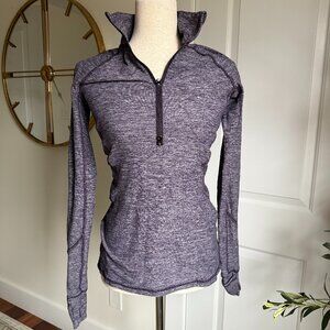 Lululemon Top Womens 6 Race Your Pace 1/2 Zip Heathered Black Grape sz 6